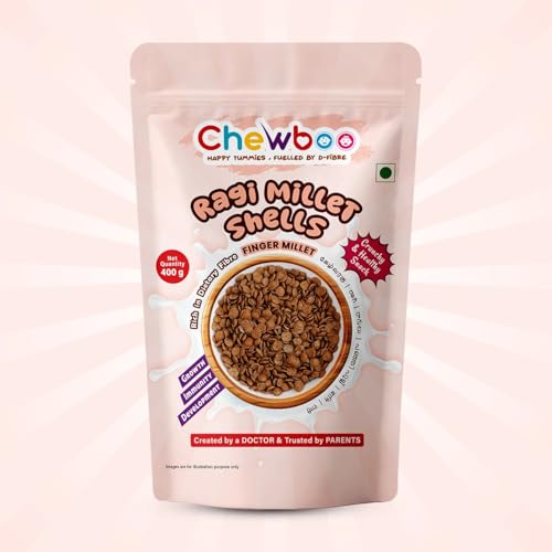 Image of Chewboo Ragi Millet Shells | High Fibre, Iron & Calcium Kids Cereal | 72% Ragi | Jaggery Sweetened | No Refined Sugar | Healthy Breakfast & Snack | 400g