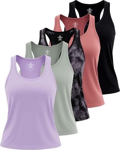 Image of Real Essentials 5-Pack Women's Racerback Tank Top Dry-Fit Athletic Performance Yoga Activewear (Available in Plus Size)