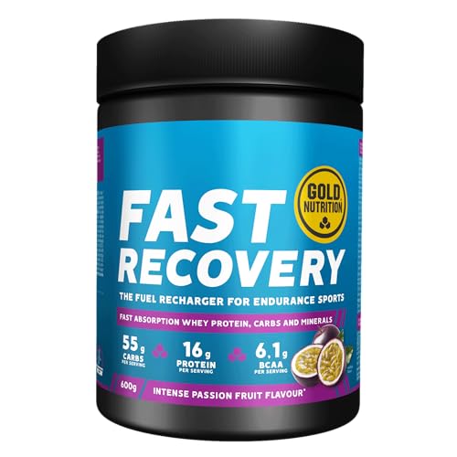 GoldNutrition, Fast Recovery Drink, Bebida Deportiva, Recuperador Muscular con BCAA, Carbohidratos y Proteína Aisalada de Suero, Ideal para la Recuperación Muscular, Sabor Maracuyá, 600 g
