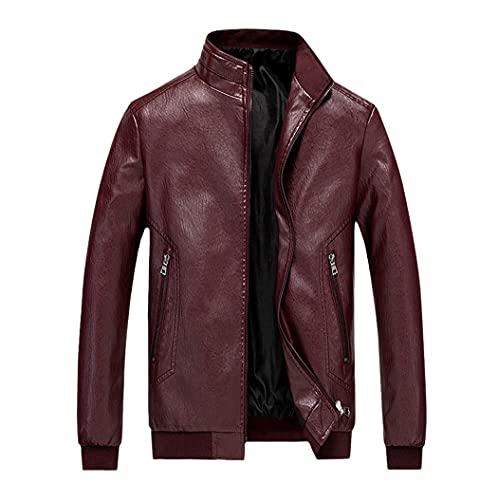 Veste en cuir homme col montant rouge 6XL chic et chaude