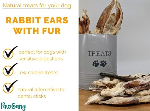 PawGang - Rabbit Ears with Fur 500g - 100% Natural EU Sourced Treats for Dogs Puppies Young Adult Old Small Large Dog - Tasty Air Dried Chews - Healthy Hypoallergenic - Low Fat Grain Free - BARF Raw