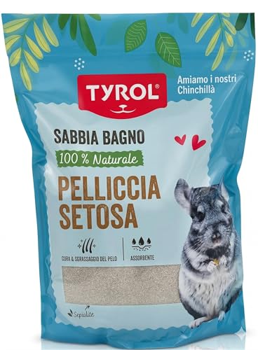 Tyrol Terra da Bagno per cincillà | per cincillà e Piccoli roditori | per Un Pelo setoso e purificato | Mantiene la Pelliccia del cincillà | Igiene e Benessere del roditore | 3 kg