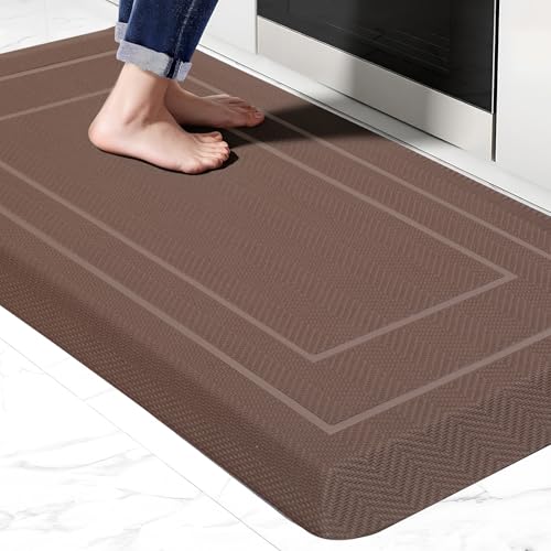 UKISS 9/10"" Extra Thick Cushioned Anti Fatigue Kitchen Mat, Waterproof High Density Foam Standing Desk Mat, Non-Slip Ergonomic Comfort Mat for Kitchen, Office,Workstation Black (Brown, 20" 