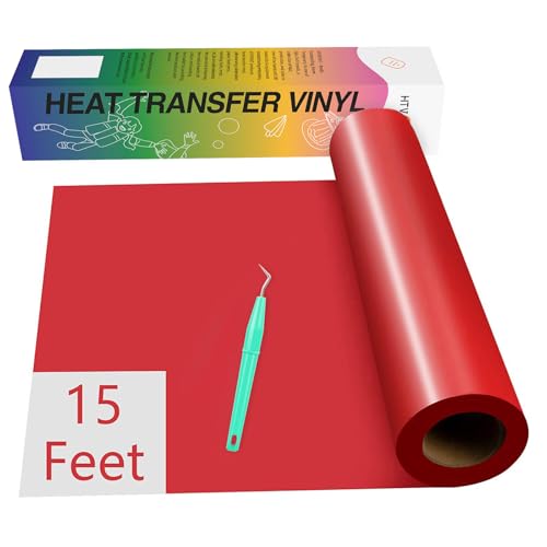 Image of HTVRONT Heat Transfer Vinyl - 12 inch x 15ft Red Iron-On, Easy-Cut & Weed Vinyl for Any Shirts & Design