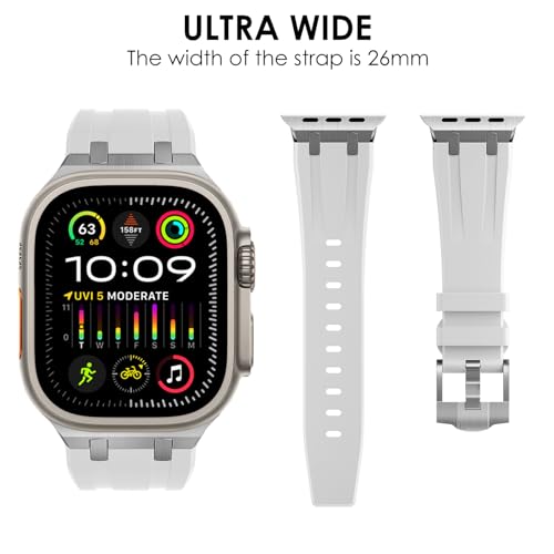 WINGLE 49mm 46mm 45mm 44mm 42mm(series 3) for Apple Watch Strap,Liquid Silicone Rubber Strap Replacement band for iWatch Ultra 3/Ultra 2 1/SE 3 2 1/Series 11 10 9 8 7 6 5 4 3 2 1,Silver/White - Image 2