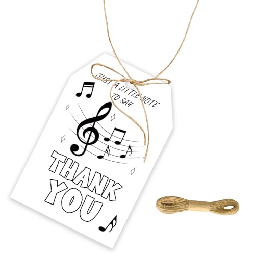 50pcs Just A Note to Say Thanks Thank You Tags, Music-Note Gift Tag with String for Music Party, Musical Thank You Paper Tags for Birthday Party Favors