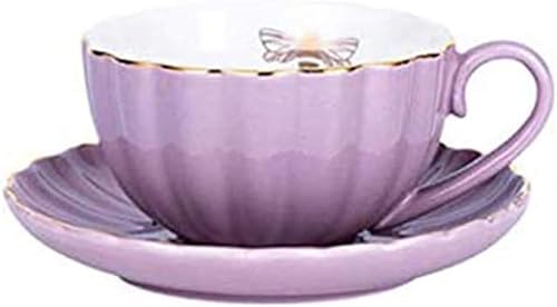 Miniatura 2 de YBK Tech Strength - Juego de té de porcelana, taza y platillo, abeja dorada dentro de la taza (morado)