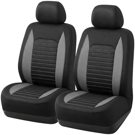 AUTOYOUTH Universal Autositzbezüge Vordersitze Grau – Atmungsaktives 3D-Sandwich-Mesh & Vogelaugen-Stoff – Sitzschoner mit Airbag-Öffnung & klick-Verschluss
