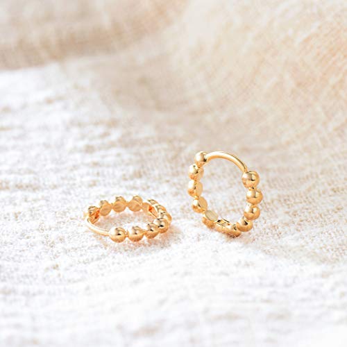 Fettero Women Gold Huggie Hoop Earrings 14K Gold Plated Small Hoop Earrings Beaded Hoop Earrings for Everyday Wear Tiny Boho Beach Slepper Earrings Simple Delicate Hypoallergenic Jewelry4