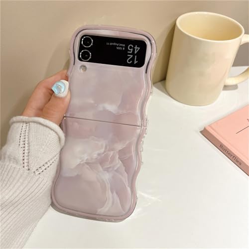 Coque Samsung Z Flip5 bordure ondulée effet marbre avec bracelet papillon