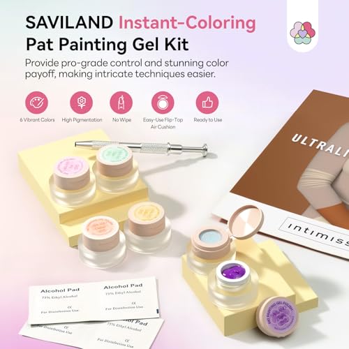 Image of SAVILAND Cushion Patting Gel Polish Kit: 6 Colors Pat Pat Gel Colorful Ombre Painting Gels with 100PCS Sponges Pigmented No Wipe Pats Gels Polish Palette Gradient Blush Aura Nail Art Home Salon Use