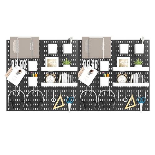 VEOFEMLEA Peg Board Combination Kit, 8 Pegboards with 40 Accessories, Pegboard Wall Organizer for Office, Nursery & Home Storage, Key Holder, 51.2"x25.6" – Nail-Free Installation（Black）