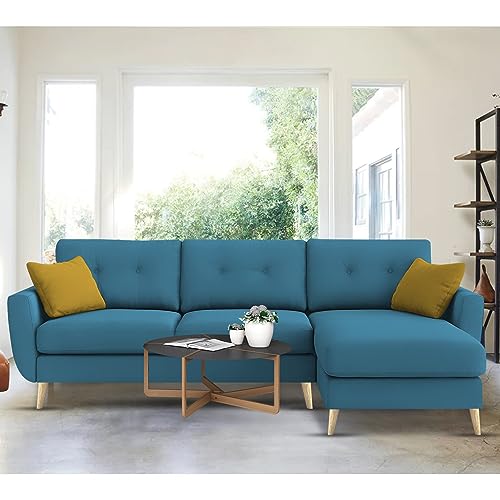 Image of BRAXTON Lindel RHS 4 Seater L Shape Sofa Set for Living Room (Turquise) Premium Velvet Fabric Sofa