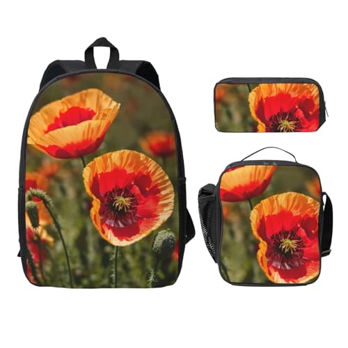 Sac à dos imprimé coquelicot EdWal noir taille unique avec sa trousse assortie