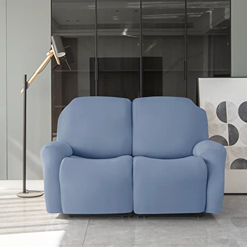 Housse de canapé 2 places bleu en jacquard extensible pour fauteuil relax - 3