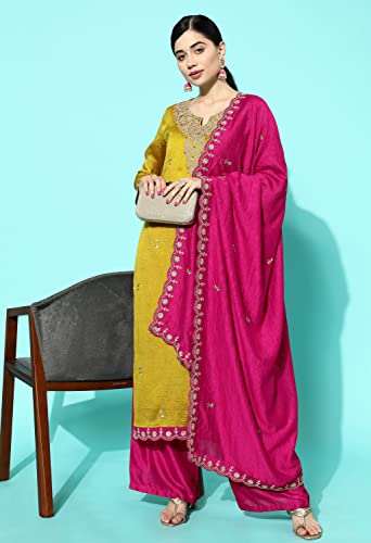 Image of LYMI LABEL Kurta Palazzo Set For Women - Poly Georgette Foil Printed Regular Fit A-Line Kurta Palazzo Set For Women