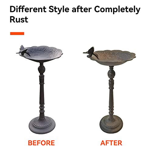 Keleday Bird Bath For Outdoors 22 Inch Height, Metal Birdbaths For Garden With Iron Bird, Windproof Cast Iron Bird Bath, Decorations For Patio, Deck, Porch, Water Container, Antique Rust Style #TOP4