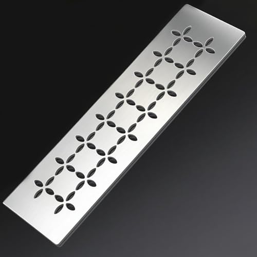 Hxszk Floral Design Brushed Stainless Steel Shower Shelf for 12 Prefab Niches - Tool-Free Drop-in Fits Standard 1/8 Inch Grout Lines (Matte Silver)