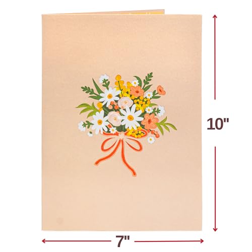 Paper Love 3D Flower Bouquet Pop Up Card, with Daisy Delight Forever Flowers Keepsake, Gift for Birthday, Graduation, Get Well, Thank You, All Occasion or Just Because - Oversized 10" x 7" Cards - Includes Envelope And Note
