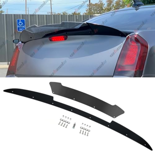 WheelX Rear Wickerbill Spoiler Compatible with 2005-2010 Chrysler 300 SRT, V Style Wicker Bill Trunk Tail Deck Lid Wing Lip with RivNut Tool Fits for 2005 2006 2007 2008 2009 2010 (Smoked Black)