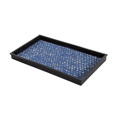 Anji Mountain Heavy Duty Waterproof Rubber Shoe Storage Mat Organizer/Boot Storage Multi Use for Entryway with Coir, Blue and Ivory Insert, Fits 2 Pair (24.5" Wide)