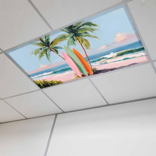 Tropical Surfboard LED Light Cover 4x2ft for Ceiling