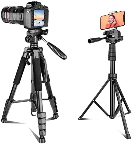 Aureday 74" Camera Tripod With Bag & Wireless Remote – Adjustable, Phone Holder, Fits DSLR, Webcam, More (Black)