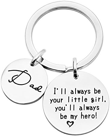 Father Key Chain for Papa Keychain Dad I'll Always be Your Little Girl You'll Always be My Hero Daddy Keyring