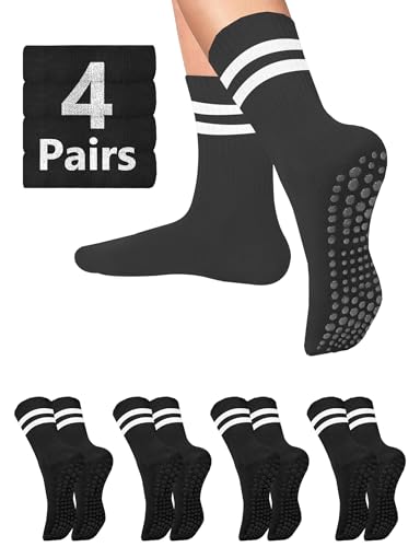AURUZA Pilates Grippy Socks with Grips for Women Non Slip Skid Yoga Socks Crew Length for Ballet Home Workout Hospital