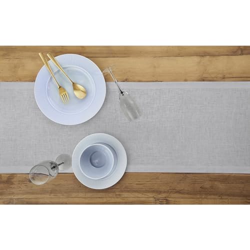 image for Solino Home Linen Soft Grey Table Runner 108 Inches Long - 100% Pure L