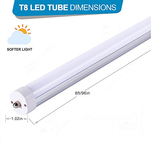 CNSUNWAY LIGHTING 8FT LED Tube Lights, 45W (100W Equivalent), Dual-Ended Power, Ballast Bypass, 4800LM, 6000K, Frosted Cover, 8FT Fluorescent Light Fixtures Replacement - 12 Pack - Thumbnail 4