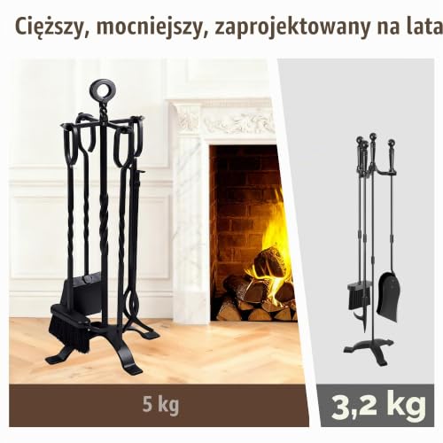 Amagabeli zestaw narzędzi kominkowych, do użytku wewnątrz, kute żelazo, palenisko, duży poker, piec na drewno, drewno kominkowe, szczypce do drewna, zestaw narzędzi z uchwytami, nowoczesne, czarne, na