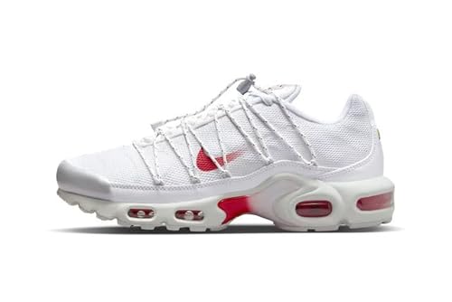 NIKE Air Max Plus Utility Damen-Sneaker, modische Schuhe, FN3488 (Weiß/Metallic-Silber/Summit White/University Red 100), Größe 39