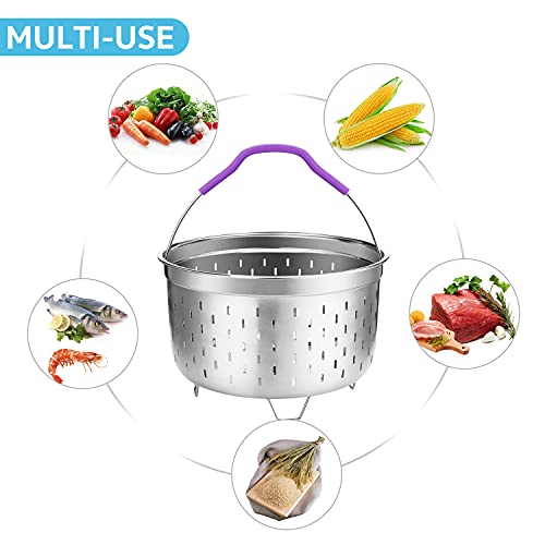 Haswe Steamer Basket for instant Pot Pressure Cooker, Accessories Set Compatible with 5/6/8 Qt InstaPot -18/8 Stainless Steel Strainer Insert with Silicone Handle,Divider,Egg Steamer Rack, 6 Quart - Thumbnail 2