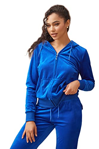 Leehanton Jogging Suits For Women Set Petite Track Suit Two 2 Piece Outfits Velvet Tracksuit Sets Velour Zip Up Hoodie Sweatshirt & Sweatpants Sweatsuits(Royalblue, M) #TOP15