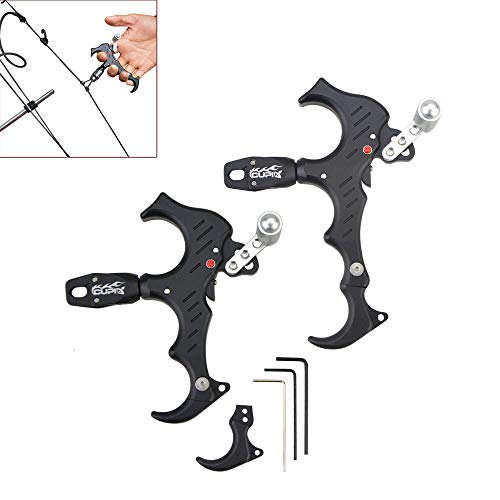 MILAEM Tiro con Arco Arco Disparadores 3 Dedos 4 Dedos Aleación de Aluminio Calibrador de Disparo del Pulgar automático Grado de Giro de 360 Grados para Arco Compuesto (Negro)