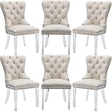 LZAREAL Velvet Dining Chairs Set of 6 Upholstered Dining Room Chairs with Acrylic Legs & Ring Pull T