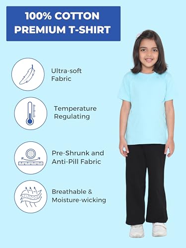 Image of Girl's Solid Regular Fit Half Sleeve 100% Pure Cotton T-Shirt