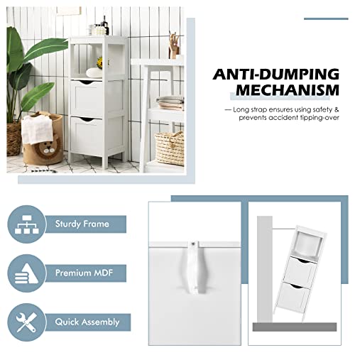 Giantex Bathroom Floor Cabinet With 2 Removable Drawers, Free-Standing Side Storage Cabinet W/Anti-Toppling Mechanism, 4-Tier Organizer Stand For Flexible Storing, Home&Office Display Holder #TOP4
