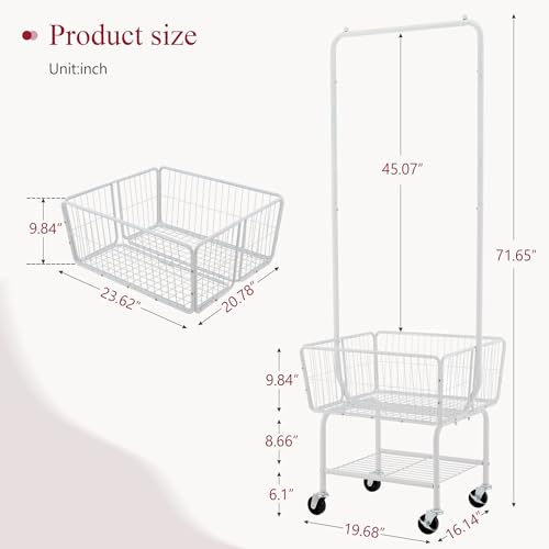 Tajsoon Rolling Laundry Cart with Hanging Rack & Storage Basket, White by Tajsoon - Used condition - Image 6