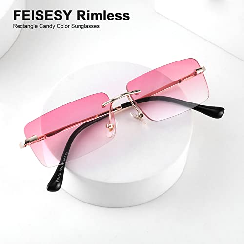 FEISEDY Vintage Rimless Sunglasses Rectangle Frameless Candy Color Glasses Women Men Spring Hinge B40634