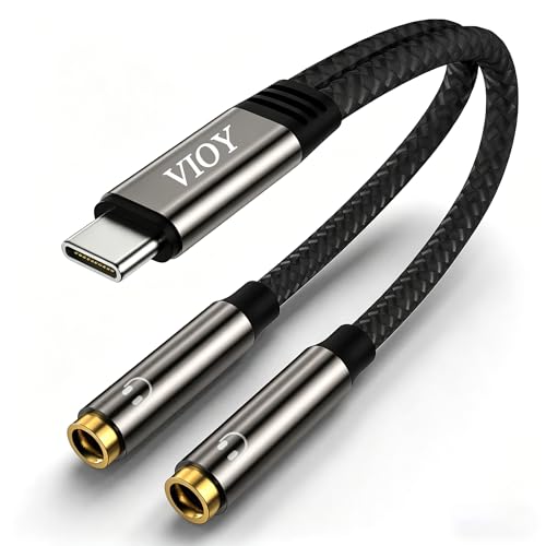 VIOY USB C to Dual 3.5mm Female Headphone Splitter, Type C to Headphone Audio Jack Adapter 2 Way...