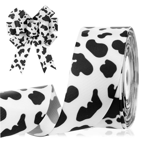 Chuangdi Cow Print Ribbon 1.5 Inch 20 Yards Grosgrain Animal Cow Craft for Hair Bows Headbands Making and Craft Wrapping