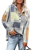 RUMIA Womens Hoodies Dressy Casual Fall Clothes 2026 Lightweight Sweatshirts Halloween Shirts Thanksgiving Plaid Blue Yellow XL