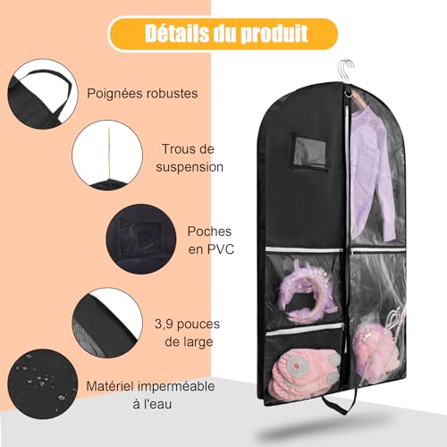 Premium Kleidersack mit 4 Taschen 110x60 CM Faltbare Anzugtasche für Reise & Gardetanz,Anzugsack für Herrenanzüge & Kinderkostüme. Atmungsaktive Tanzen Kinder-Kleiderhülle mit Tragegriff & Schnallen.