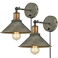 JEENKAE Vintage Farmhouse Wall Sconces Hardwired or Plug-in Bedroom Bath Wall Lamps Set of 2 with on/Off Switch