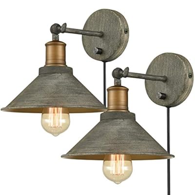JEENKAE Vintage Farmhouse Wall Sconces Hardwired or Plug-in Bedroom Bath Wall Lamps Set of 2 with on/Off Switch