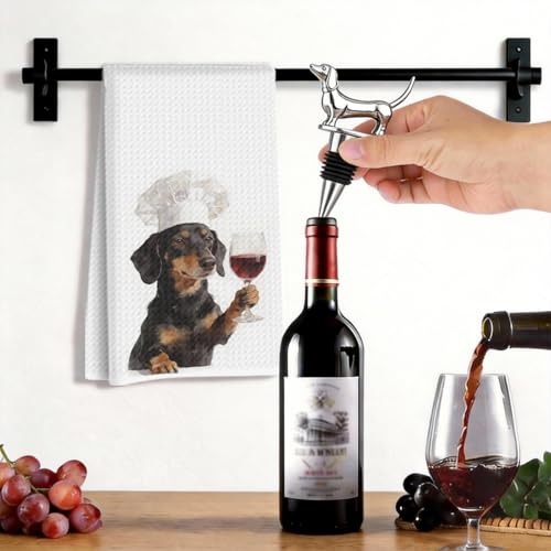 Image of Hanamiya Na Funny Dachshund Kitchen Towels with Wine Bottle Stopper 24x14 Inch, Dachshund Gifts Reusable Dish Towels for Kitchen Bars Decor, Wine Gift Weiner Dog Gifts for Women Men 1