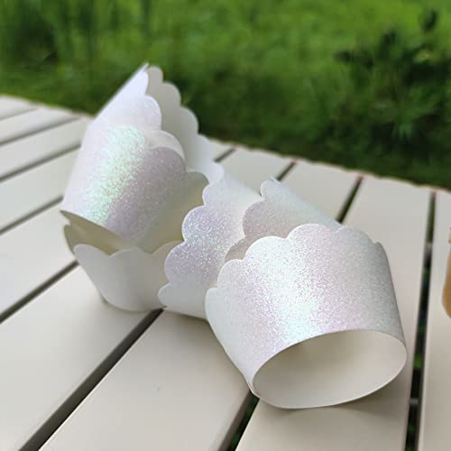 Mybbshower Glitter Scalloped Cupcake Wrappers For Baby Shower 1St Birthday Supplies New Year Eve Cake Decoration Pack Of 24 (Glitter White) #TOP3