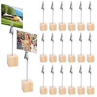 20 Stück Fotohalter Holz mit Klammern, Foto Memo Clip Halter, Kartenständer mit Krokodilverschluss, Holzsockel Notizkartenhalter, Schreibtisch Memohalter, Zettelhalter für Büro Party Geschäften